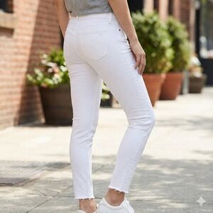 Rag & Bone /JEAN Capri Skinny Jeans White Raw Frayed Hem Stretch Size 29